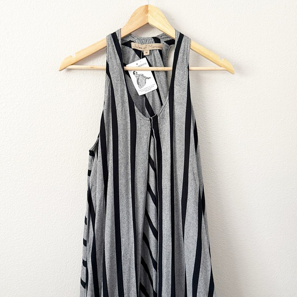 JULES OF MOROCCO | Gray Black Stripe Maxi Dress NWT Natural Fibers | Medium